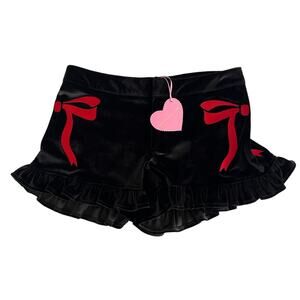 Sugar Thrillz Black Velvet Ruffle Shorts with Red Bows dolls kill